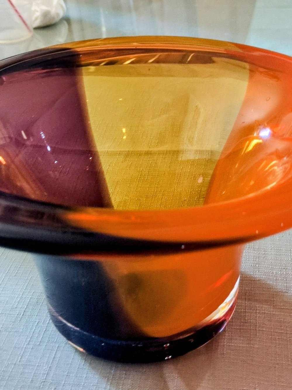Source Unknown Orange and Purple Art Glass Bowl